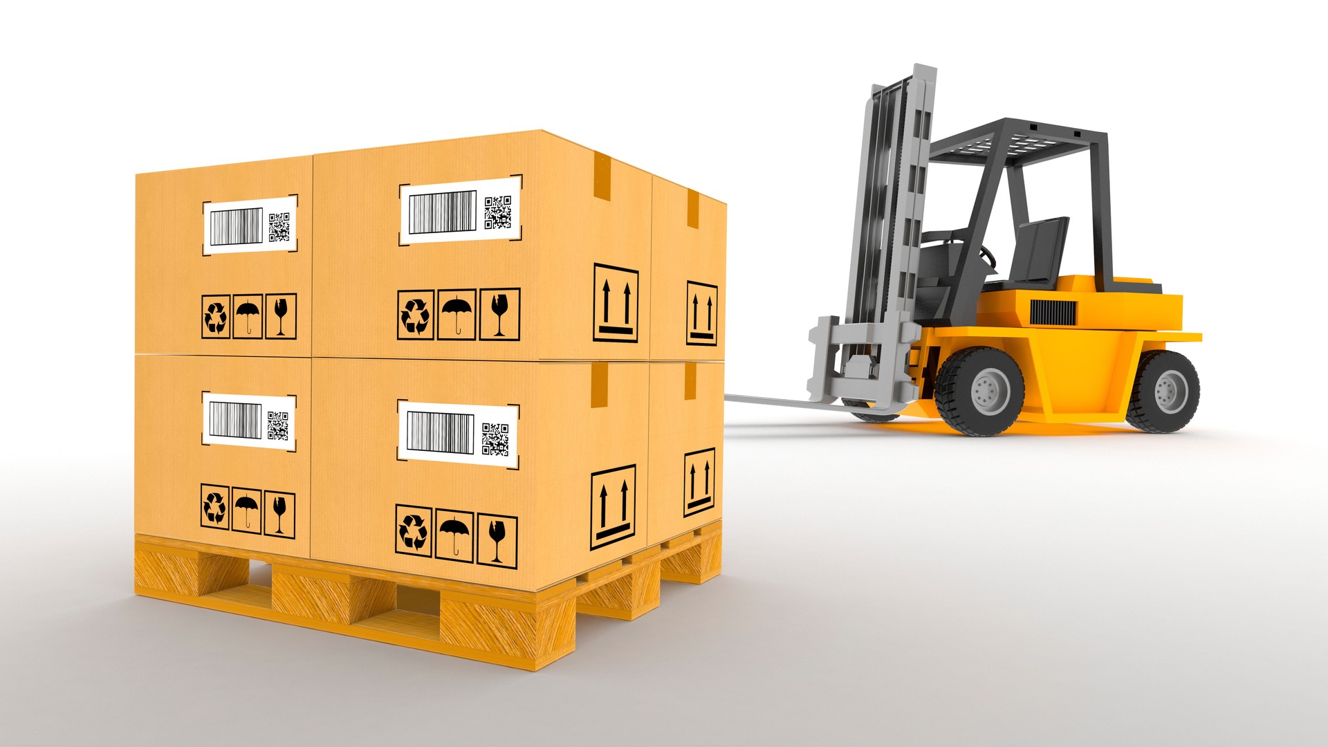 Cajas de cartón en pallets con montacargas de envío
